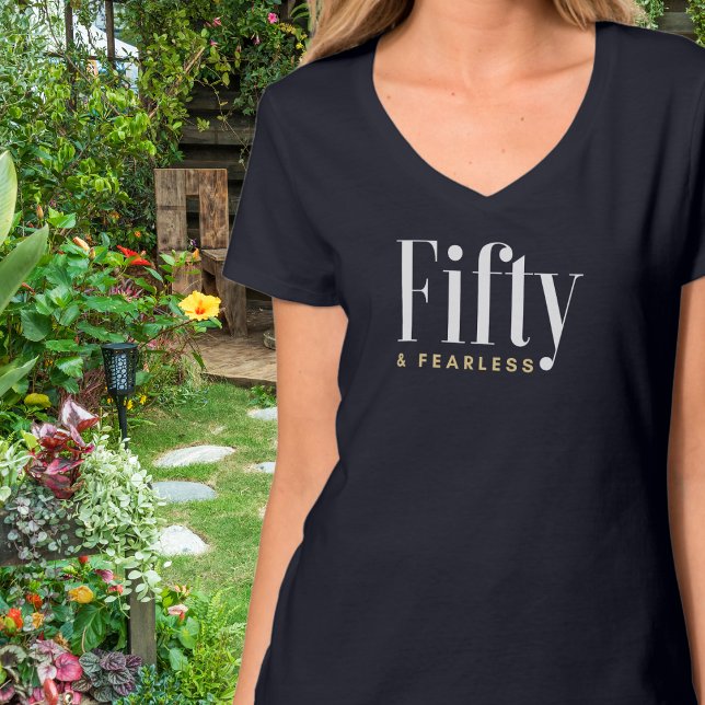 Camiseta 50 & Fearless Tipografia Simples, Moderno Aniversá (Criador carregado)