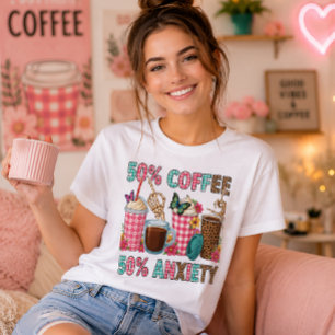 Camiseta 50 Porcento Café 50 Porcento Ansiedade Engraçado
