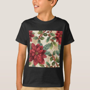 Camiseta 50 Retro Poinsettia Red Green Creme