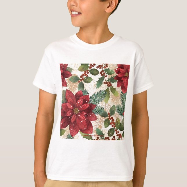 Camiseta 50 Retro Poinsettia Red Green Creme (Frente)