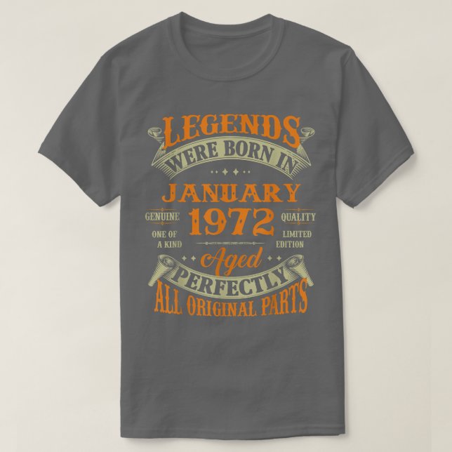 Camiseta 50th Birthday Gift Legends Born In January 1972 50 (Frente do Design)