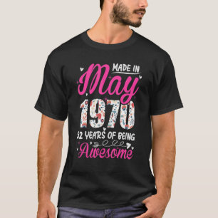 Camiseta 52º Aniversário Incrível Desde maio de 1970 Floral