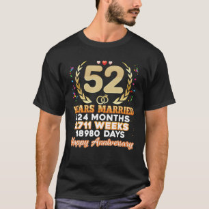 Camiseta 52 Anos De Casamento Feliz 52º Aniversário De Ca