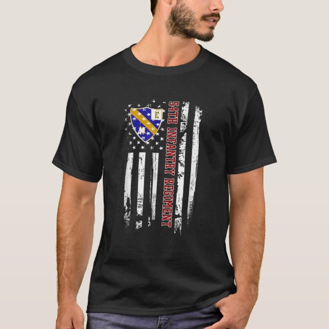 Camiseta 54. º Regimento de Infantaria Veterano EUA Bandeir (Frente)