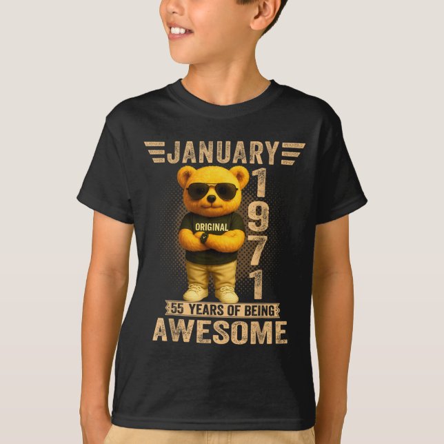 Camiseta 55 Year Old January 1971 Teddy Bear 55th Birthday  (Frente)