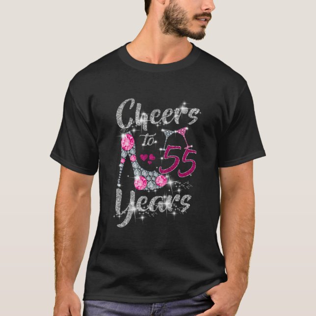Camiseta 55Th Cheers To 55 Wine High Heels (Frente)