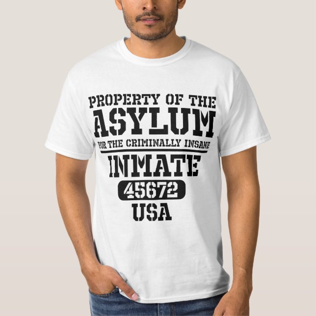 Camiseta 567s8ylum Criminally Insane Prisoner Funny Hallowe (Frente)