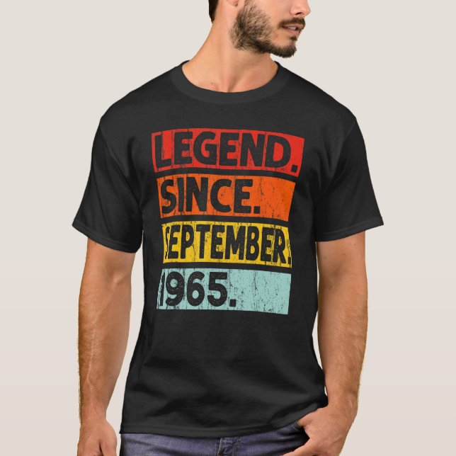 Camiseta 57.º Aniversário Legenda Desde setembro de 1965 57 (Frente)