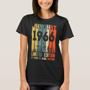 Camiseta 57 Anos Vintage Janeiro 1966 Aniversário Homens