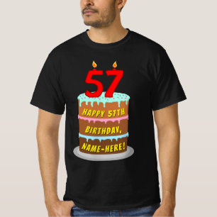 Camiseta 57.o aniversário — Bolo e Velas Divertidas, com no