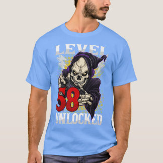 Camiseta 58.º Aniversário Gamer Skeleton Nível 58 Gam Desbl