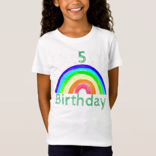 Camiseta 5 Aniversário Aquarela arco-íris cor-de-água co