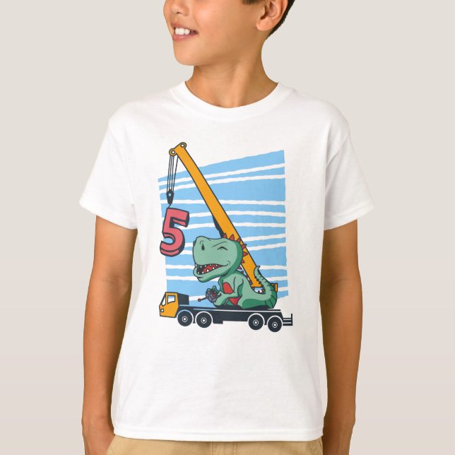 Camiseta 5 anos 5 Birthday Mobile Crane Dinosaur (Frente)