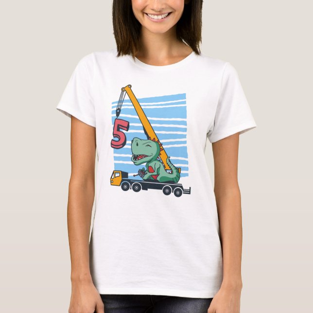 Camiseta 5 anos 5 Birthday Mobile Crane Dinosaur (Frente)