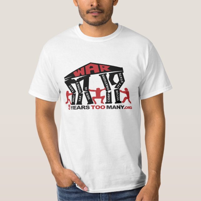 Camiseta 5 anos t-shirt demais (colunas da guerra) (Frente)