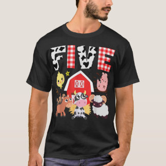 Camiseta 5 Birthday, 5 Anos, Fazenda, Tema Animais Nascidos
