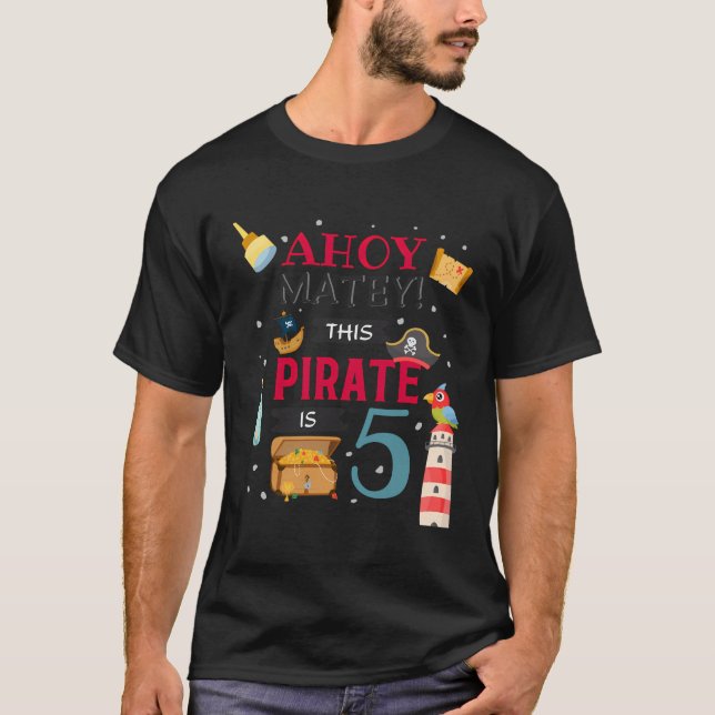 Camiseta 5 Birthday Ahoy Matey Pirate Boy Family (Frente)