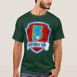 Camiseta 5 Birthday Boy 5 Anos de Idade Cães Patrulha Sobre