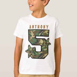 Camiseta 5 Birthday Boy Camo e Stars Nome Personalizado V01