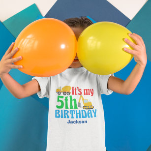 Camiseta 5 Birthday Boy Construction Vehicle Party Kids