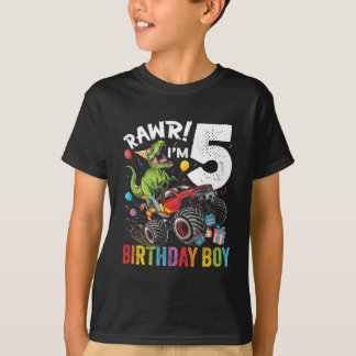 Camiseta 5 Birthday Boy Dinosaur Monster Gift