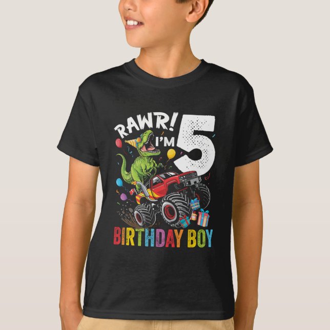 Camiseta 5 Birthday Boy Dinosaur Monster Gift (Frente)