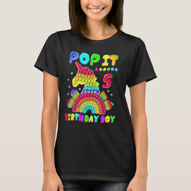 Camiseta 5 Birthday Boy Pop It Fidget Toy 3 Anos (Frente)