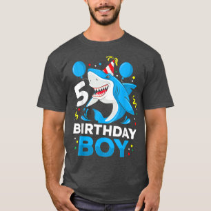 Camiseta 5 Birthday Boy Shark Ocean Theme Party 5 Anos O