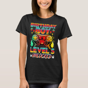 Camiseta 5 Birthday Boys Level 5 Desbloqueado Incrível 2018
