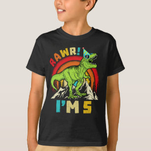 Camiseta 5 Birthday Dinossaur T Rex Rawr Eu sou 5 para Meni
