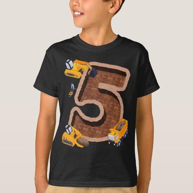 Camiseta 5 Birthday Excavator Vehicle Construction Party (Frente)