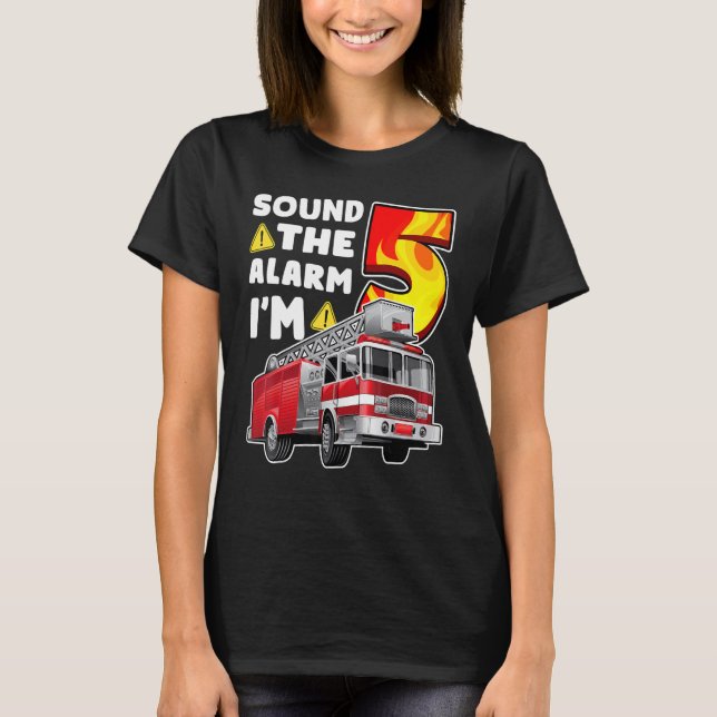 Camiseta 5 Birthday Fire Truck Boy Bombeiros Garotos Bombei (Frente)