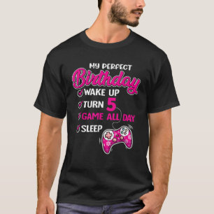 Camiseta 5 Birthday Gamer Girl 5 Anos De Idade Perfeita Gi