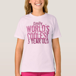 Camiseta 5 Birthday Gift World's Mais Fria Garota de 5 Anos