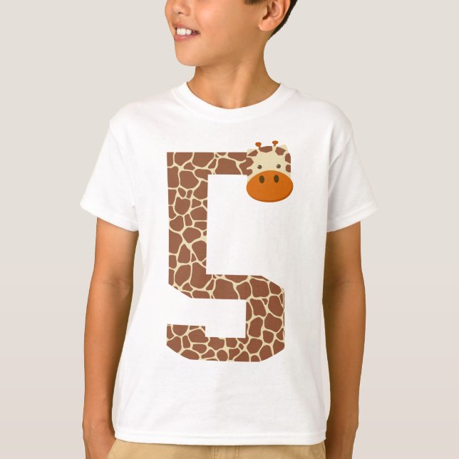 Camiseta 5 Birthday Giraffe Animal 5 Anos Crianças (Frente)