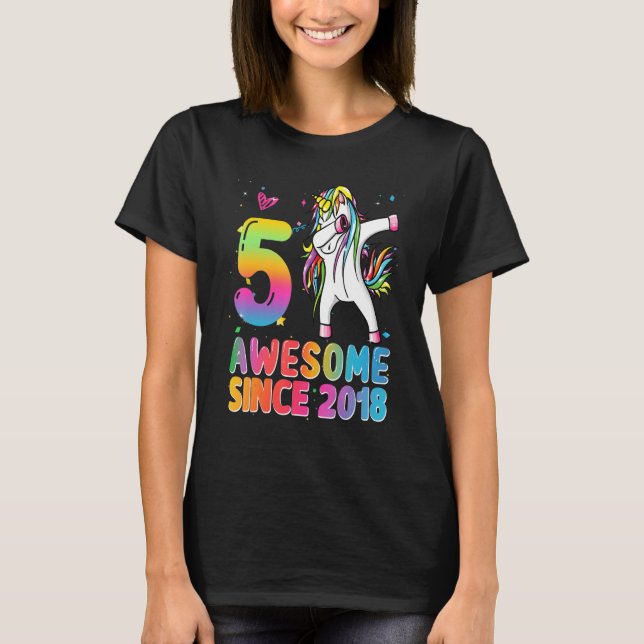 Camiseta 5 Birthday Girls Adolescentes Dabbing Unicorn 5 An (Frente)