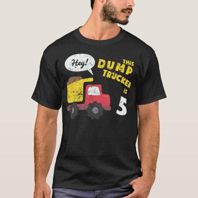 Camiseta 5 Birthday Kids Dump Truck Constuck Caminhão a (Frente)