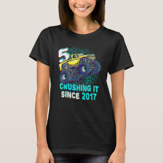Camiseta 5 Birthday Monster Truck 5 Anos 5 Esmagando S