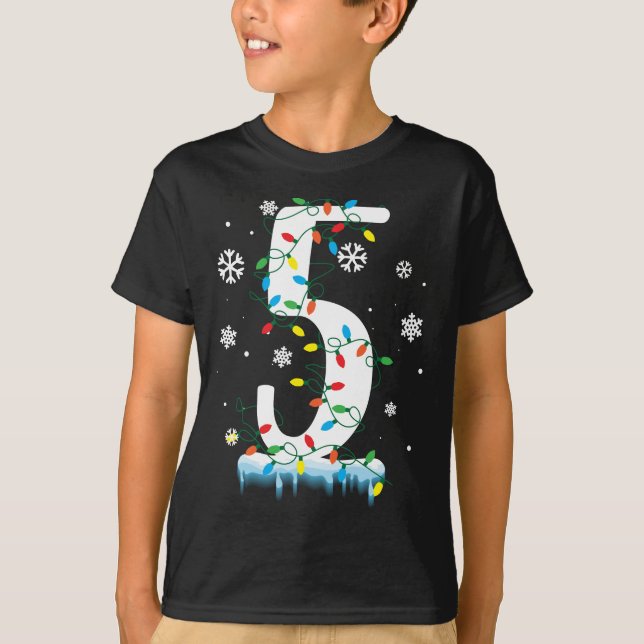 Camiseta 5 Birthday Natal Floco de Neve 5 Anos Crianças (Frente)