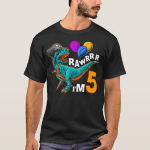 Camiseta 5 Birthday Pirate Dinossaur Birthday Partido TRe