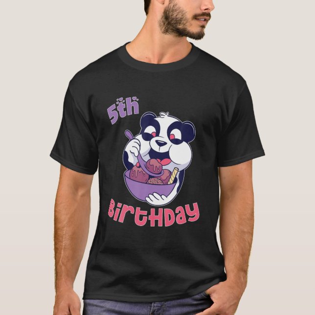 Camiseta 5 Birthday Sorvete Panda Party Theme (Frente)