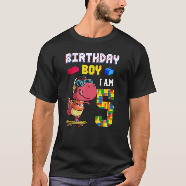 Camiseta 5 Birthday T Rex 5 Anos (Frente)