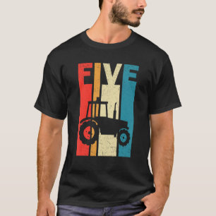 Camiseta 5 Birthday - Trator de Tema de Fazenda Retro de Tr