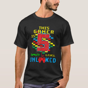 Camiseta 5 Birthday Video Game desbloqueado Nível 5 anos