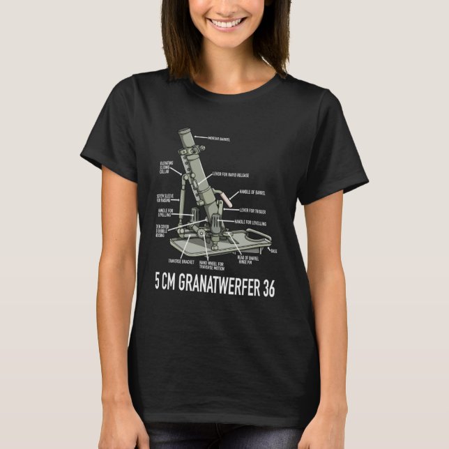 Camiseta 5 cm Granatwerfer 36 German WW2 50mm Mortar Diagra (Frente)