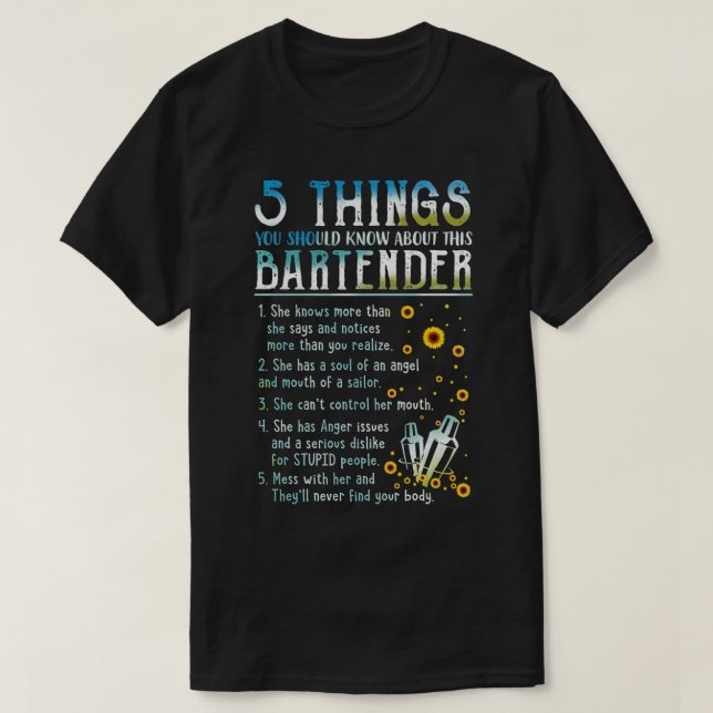 Camiseta 5 coisas que você deve saber sobre este barman Pul (Frente do Design)