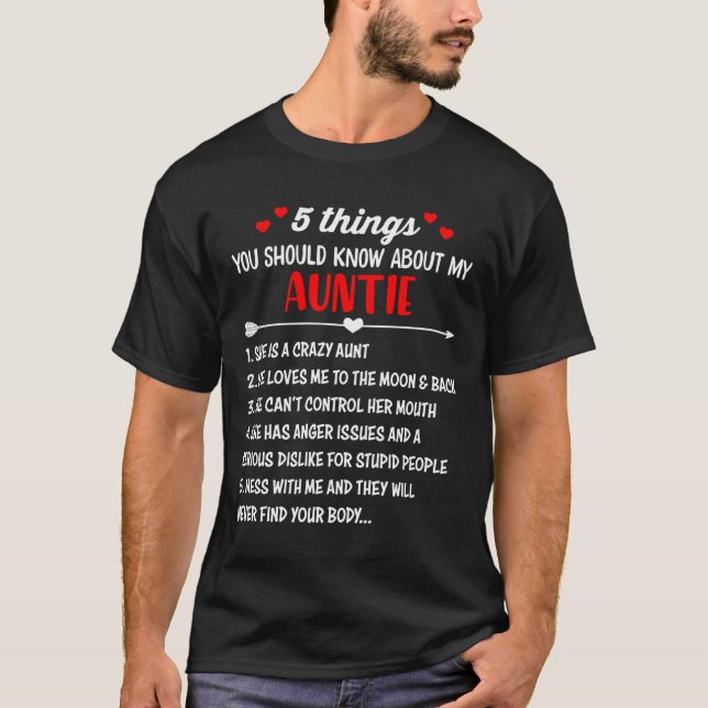 Camiseta 5 Coisas Que Você Deveria Saber Sobre Minha Tia Ne (Frente)