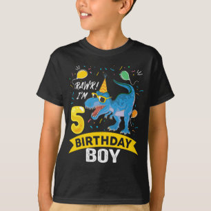 Camiseta 5 De 5 Anos, Garoto Presente T Rex Dinossauro