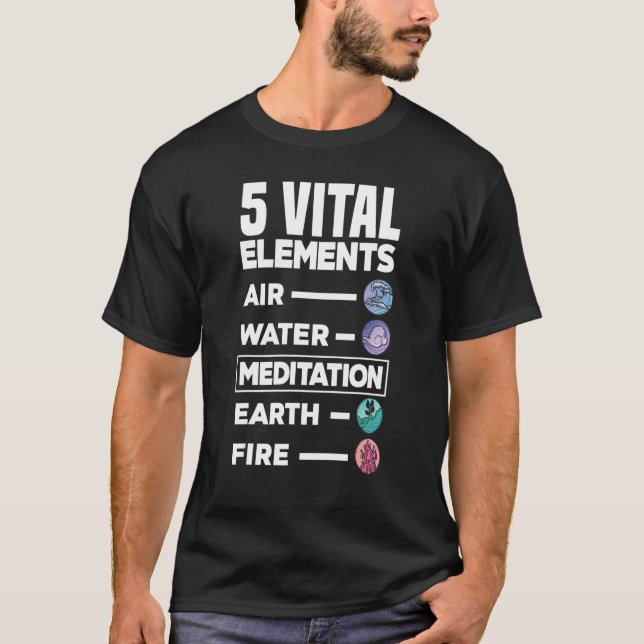 Camiseta 5 Elementos Vitais Meditação de Águas Aéreas Fogo  (Frente)