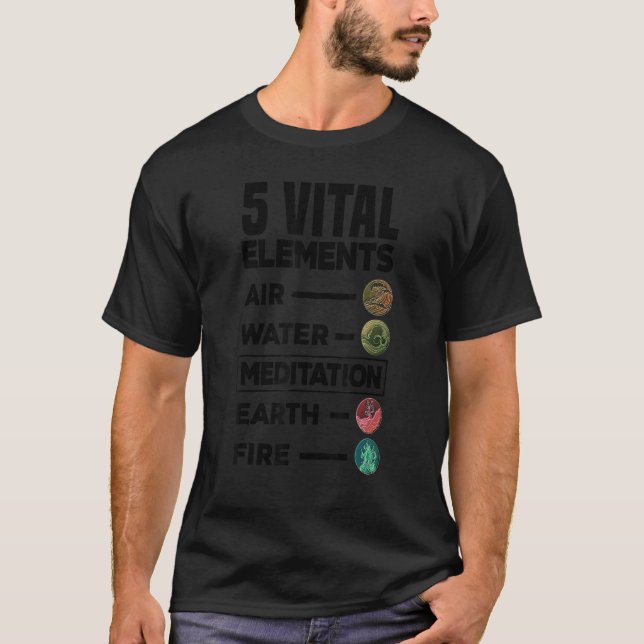 Camiseta 5 Elementos Vitais Meditação de Águas Aéreas Fogo  (Frente)